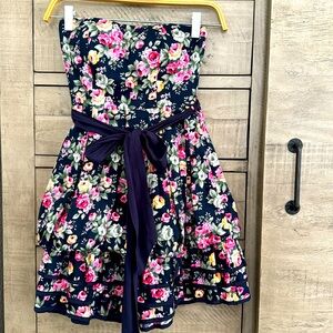 Love Culture Strapless Floral Black Dress with waist tie ribbon size small
